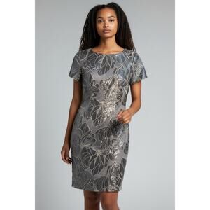 Tahari Arthur S. Levine Dove Grey Sequin Cocktail Dress Size 2 NWT